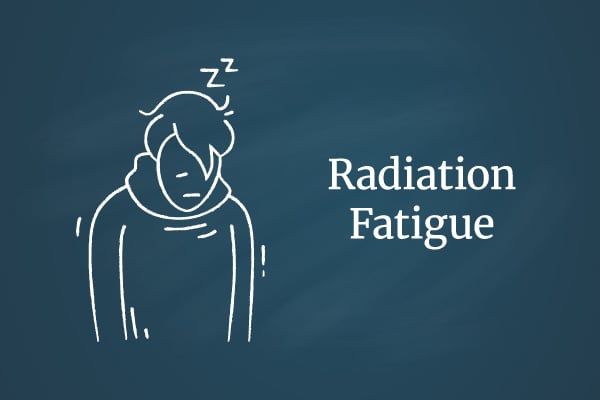 This decorative image contains a cartoon image of an exhausted person next to text that reads "Radiation Fatigue."